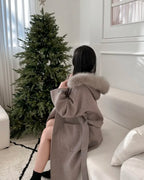 Fur Hoodie 100% Wool Coat