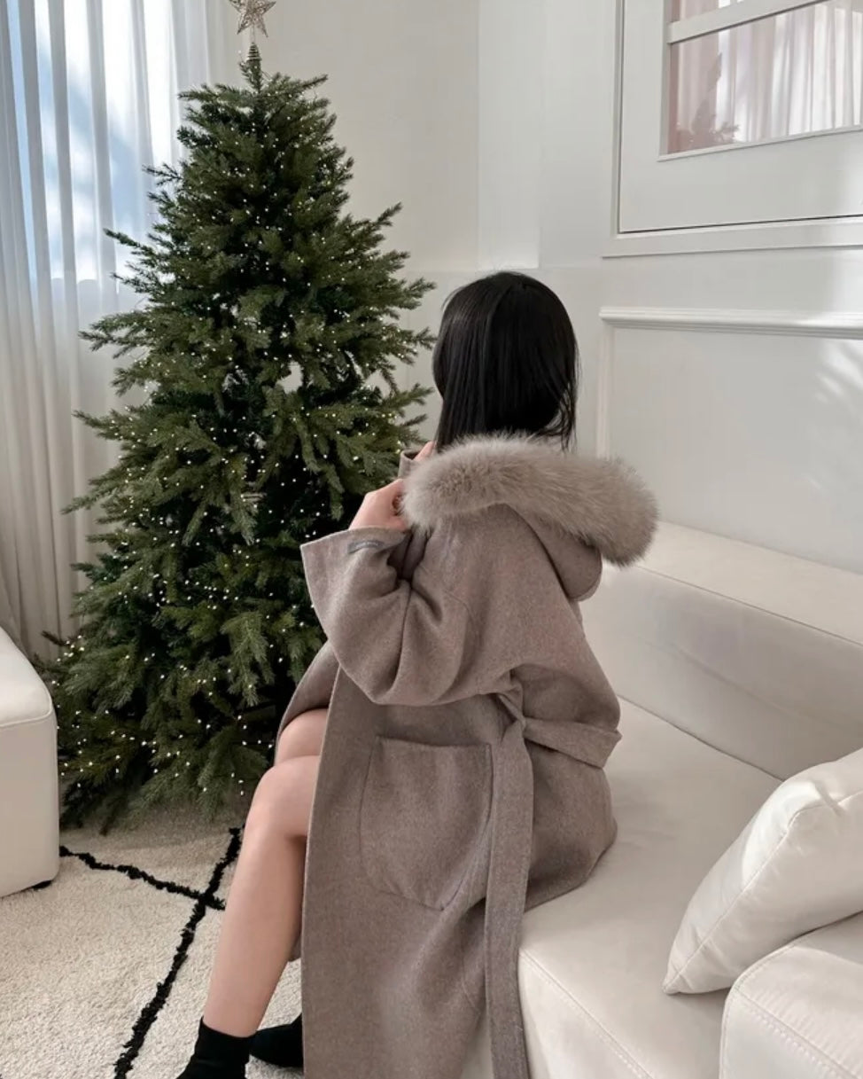 Fur Hoodie 100% Wool Coat