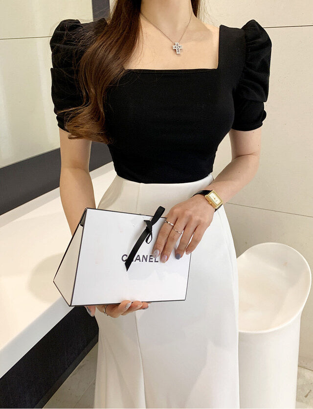 Puff Shoulder Square-Neck Short Sleeve
