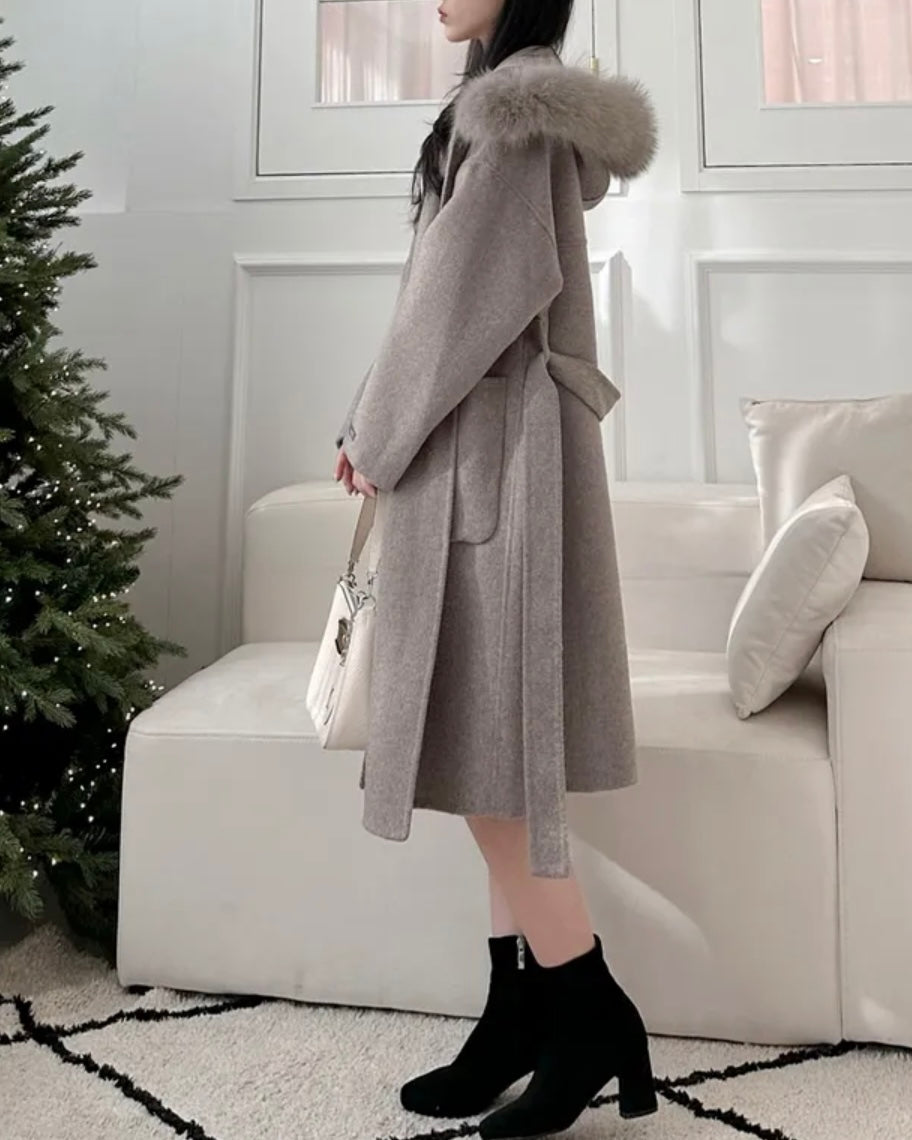 Fur Hoodie 100% Wool Coat