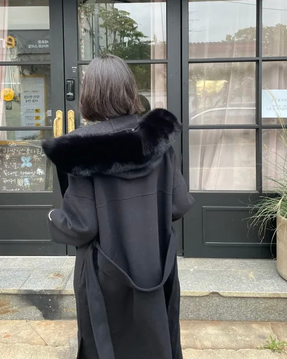 Fur Hoodie 100% Wool Coat