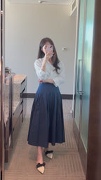 Navy Pleats Long Skirt