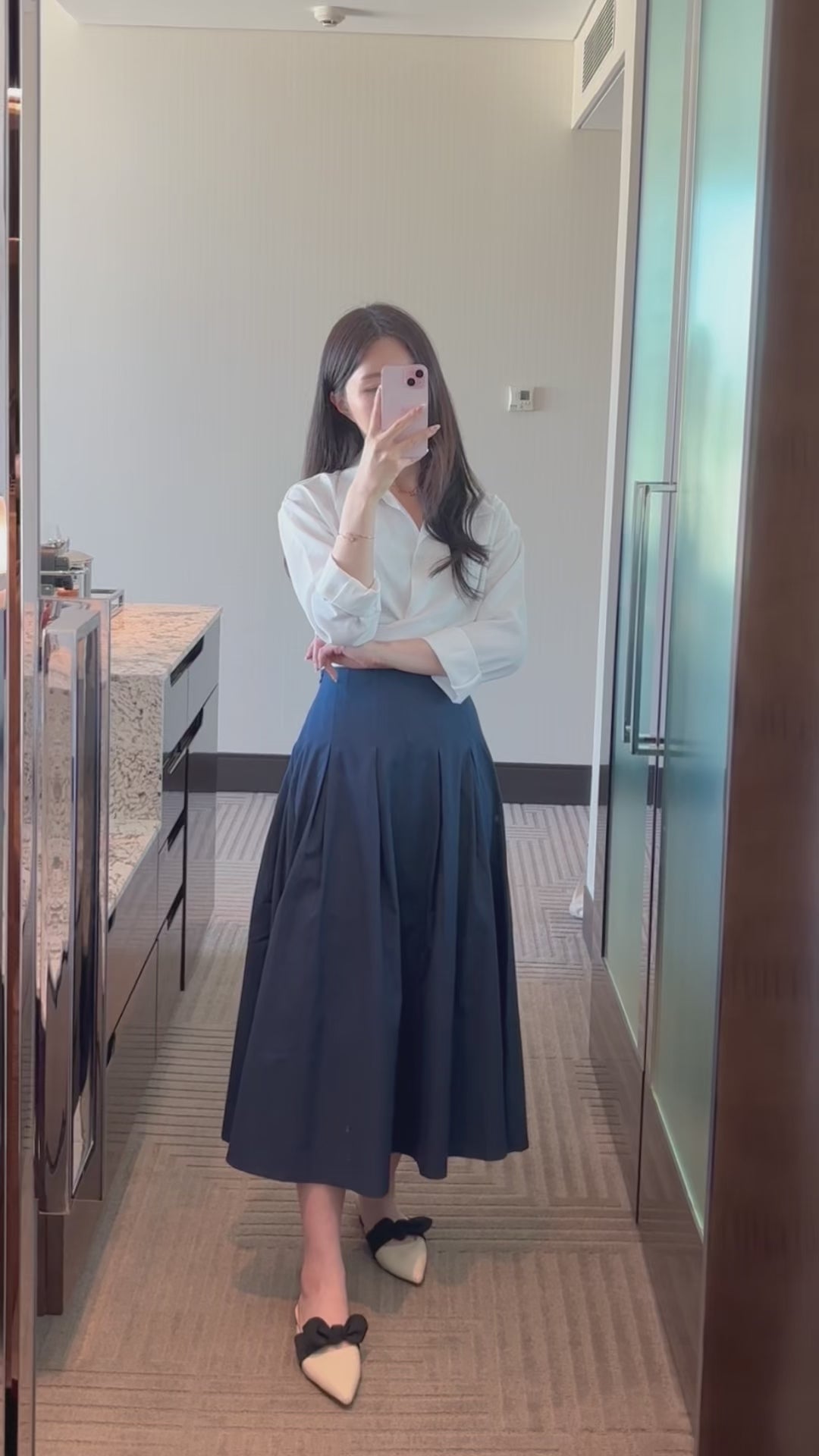 Navy Pleats Long Skirt