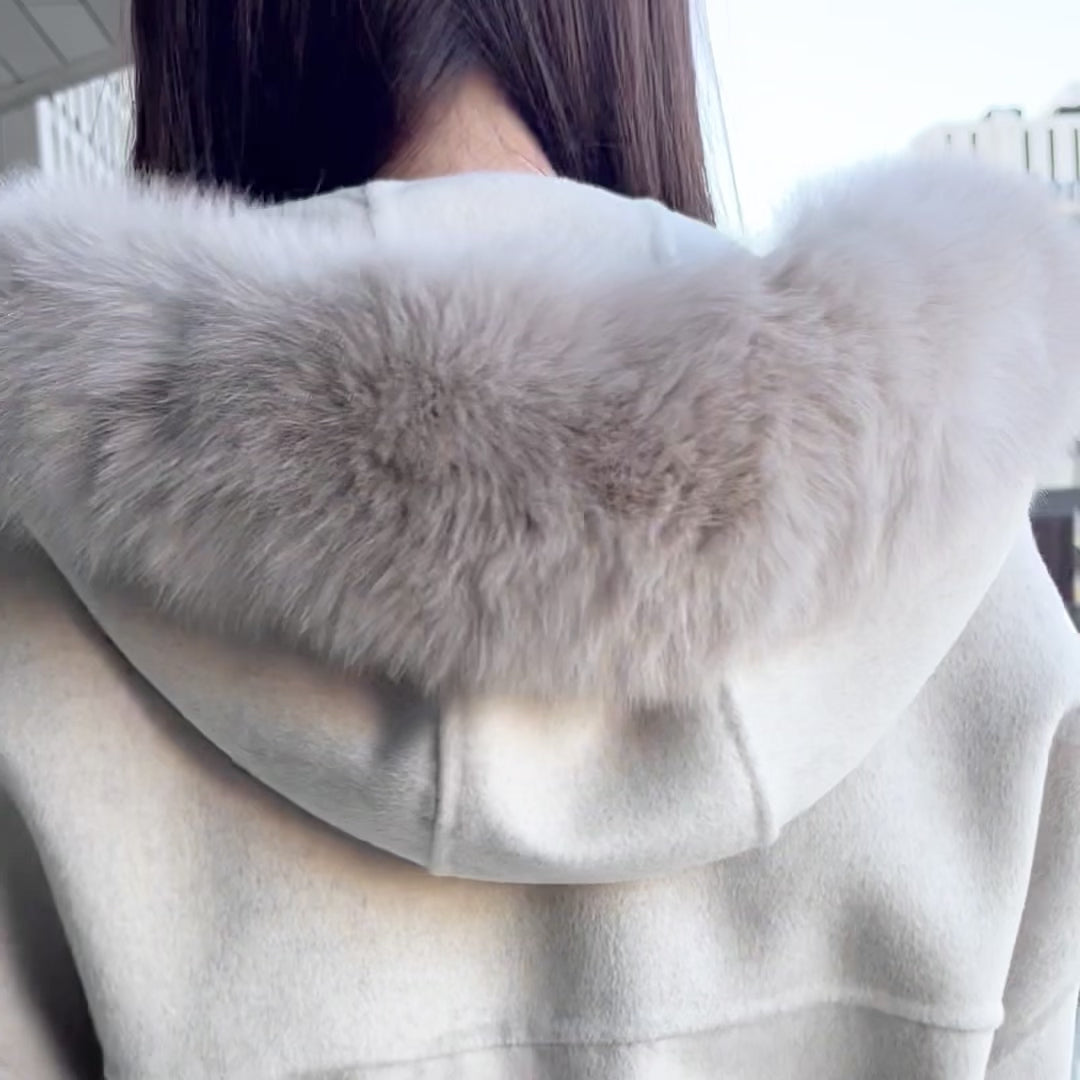 Fur Hoodie 100% Wool Coat